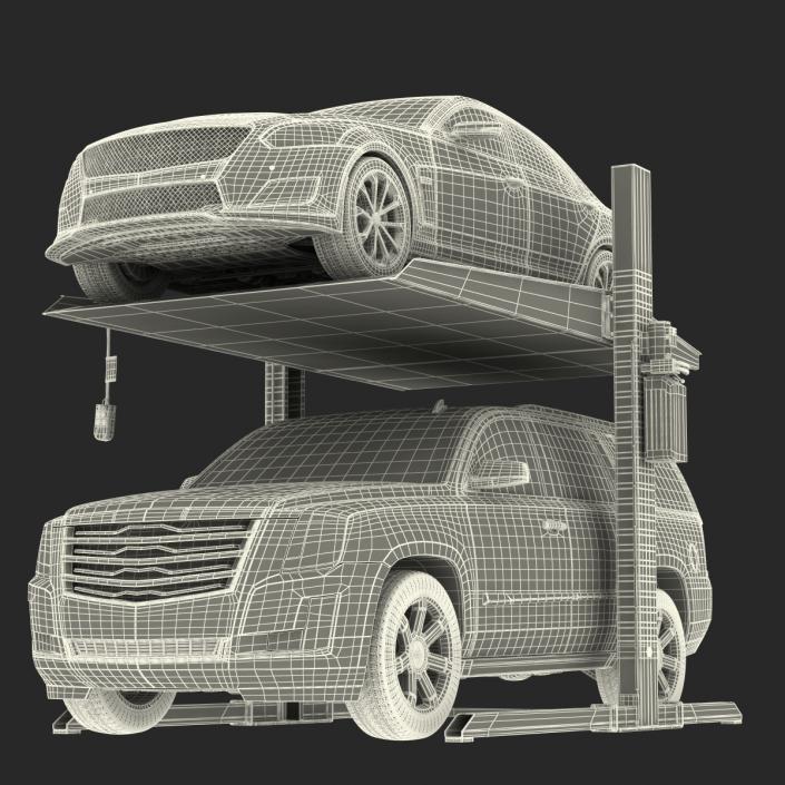 Two Post Parking Car Lift and Cars 3D model