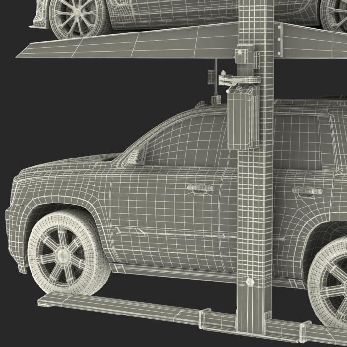 Two Post Parking Car Lift and Cars 3D model