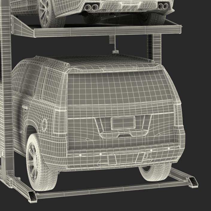 Two Post Parking Car Lift and Cars 3D model