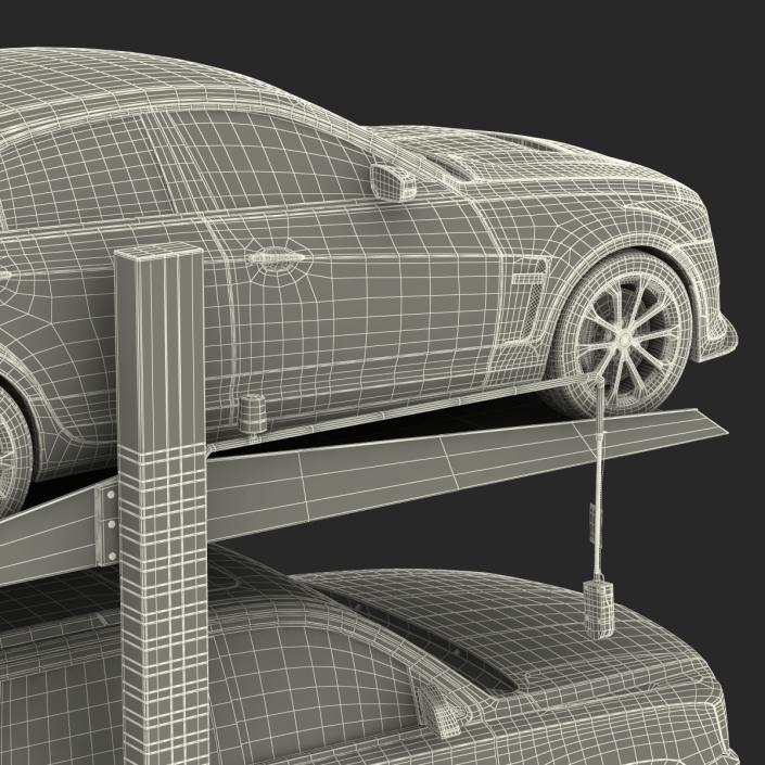 Two Post Parking Car Lift and Cars 3D model