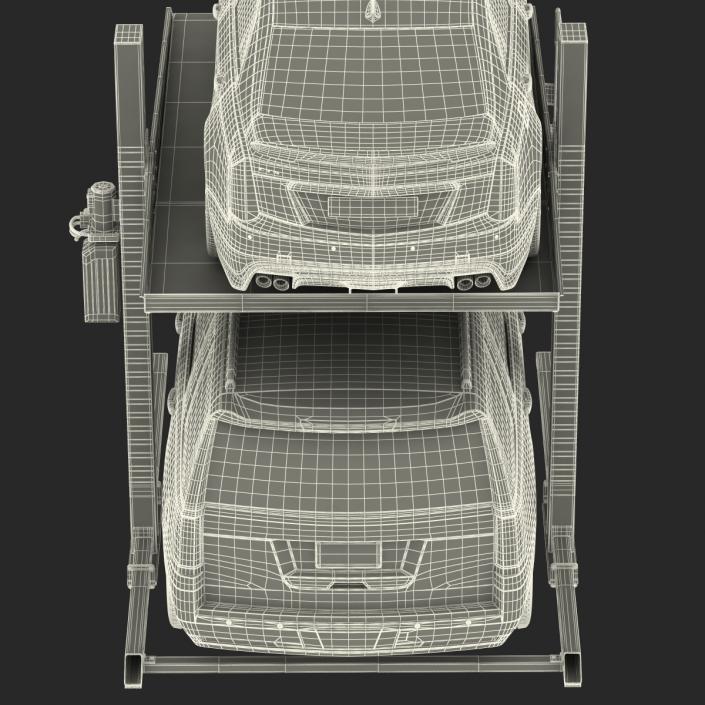 Two Post Parking Car Lift and Cars 3D model