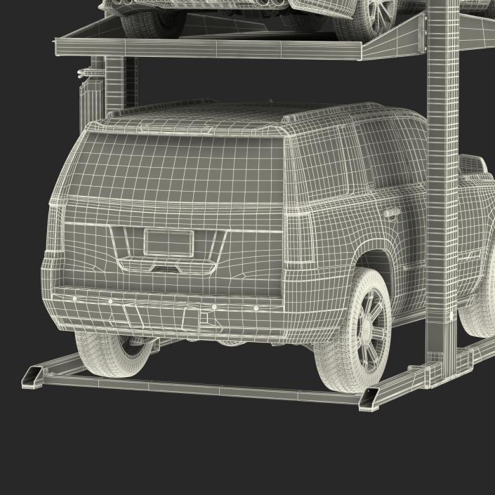 Two Post Parking Car Lift and Cars 3D model