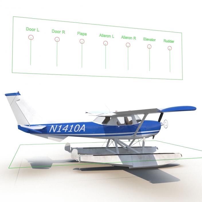 3D Cessna 150 Seaplane Rigged