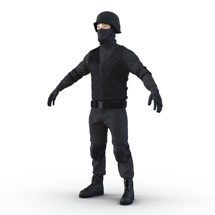 3D SWAT Man Asian Rigged 2 model