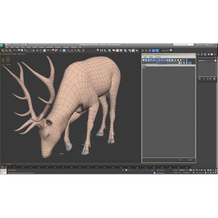 3D Elk Eating Pose 3D Model with Fur model