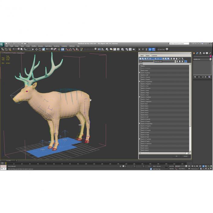 Elk Rigged with Fur 3D model