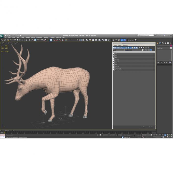 Elk Pose 4 with Fur 3D model