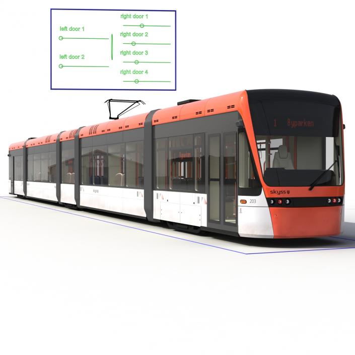 3D Light Rail Train Bybanen Rigged