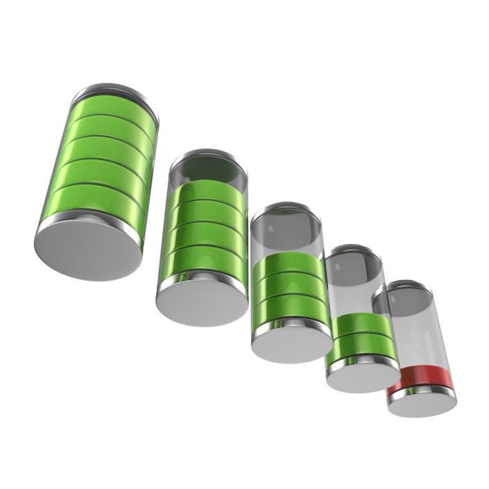 3D Cell Phone Battery Icons Set model