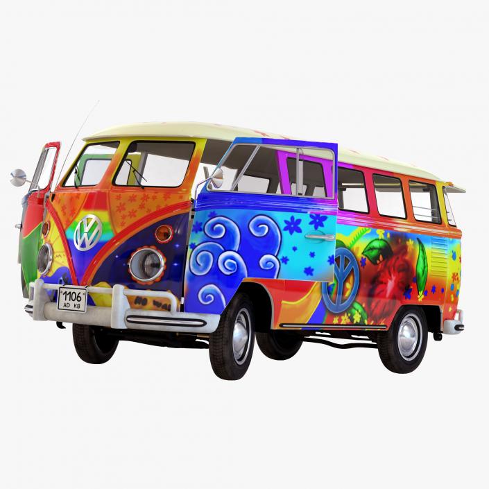 3D Volkswagen Type 2 Hippie Rigged