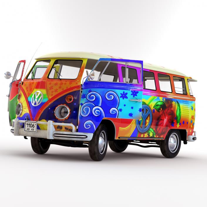 3D Volkswagen Type 2 Hippie Rigged