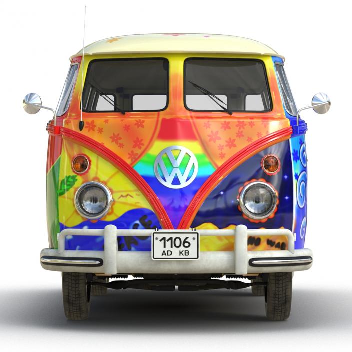 3D Volkswagen Type 2 Hippie Rigged