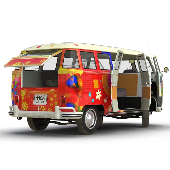 3D Volkswagen Type 2 Hippie Rigged