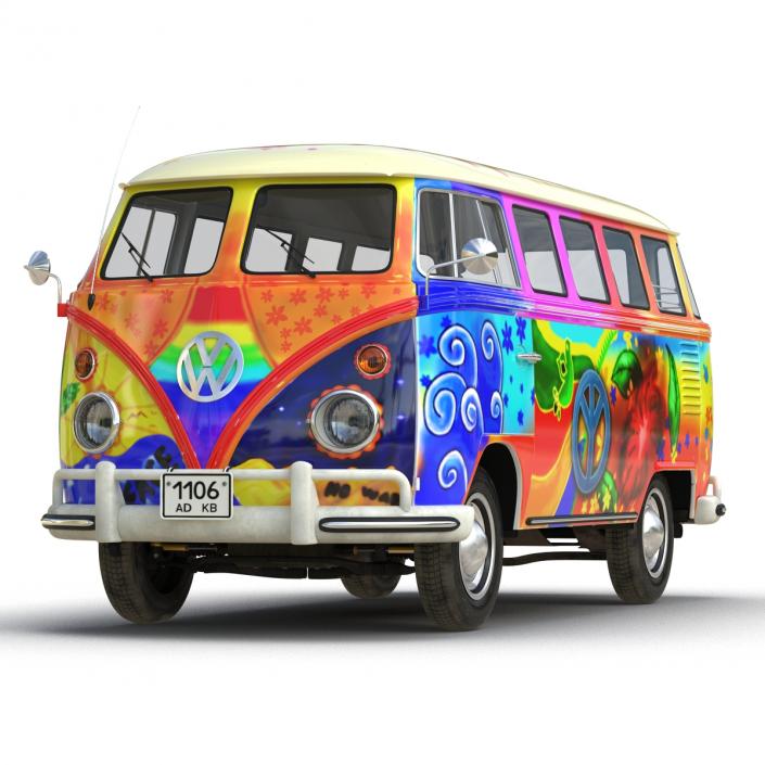 3D Volkswagen Type 2 Hippie Rigged