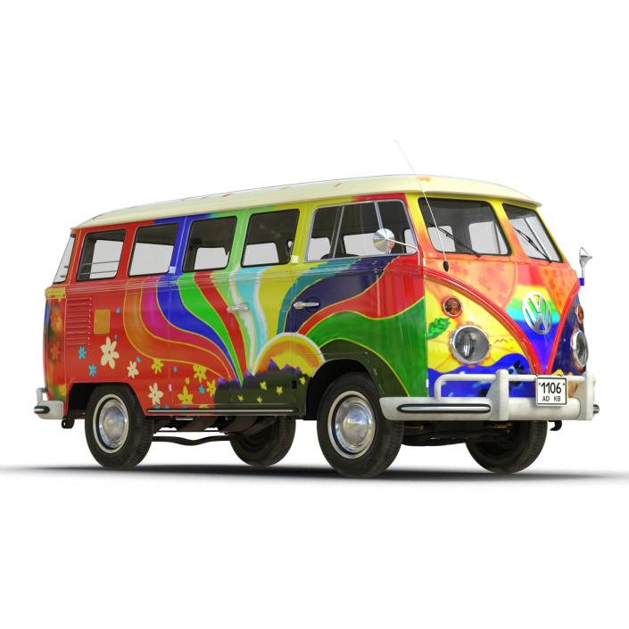 3D Volkswagen Type 2 Hippie Rigged