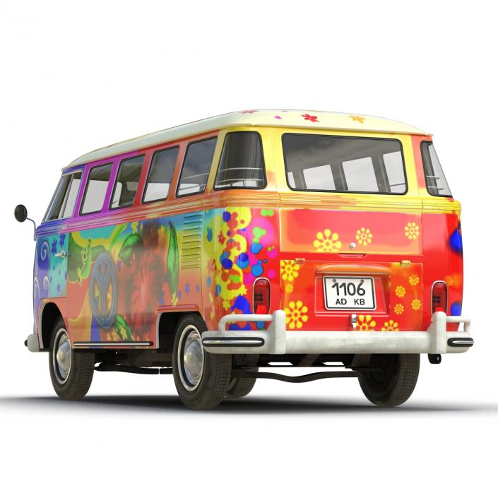 3D Volkswagen Type 2 Hippie Rigged