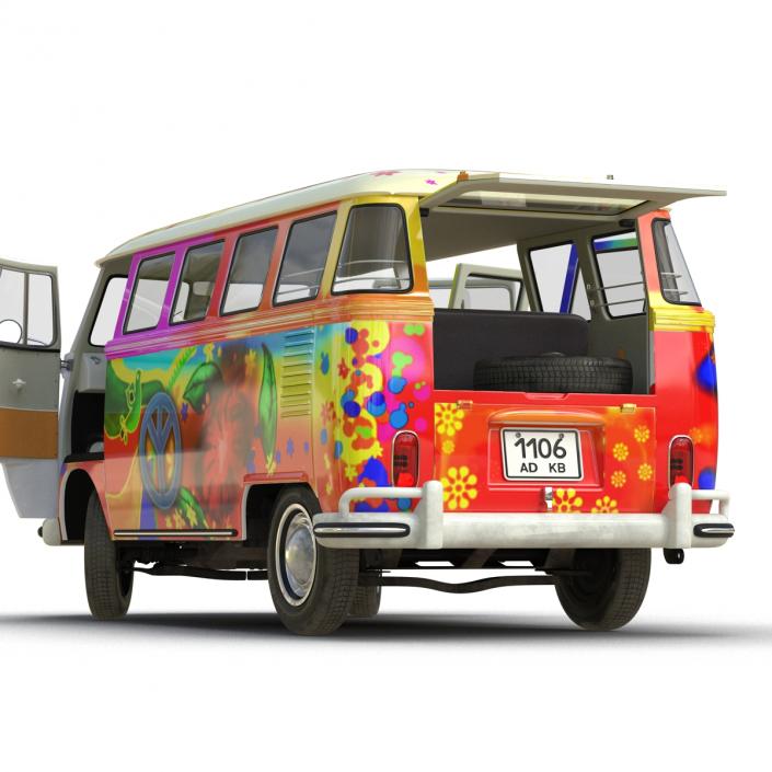 3D Volkswagen Type 2 Hippie Rigged