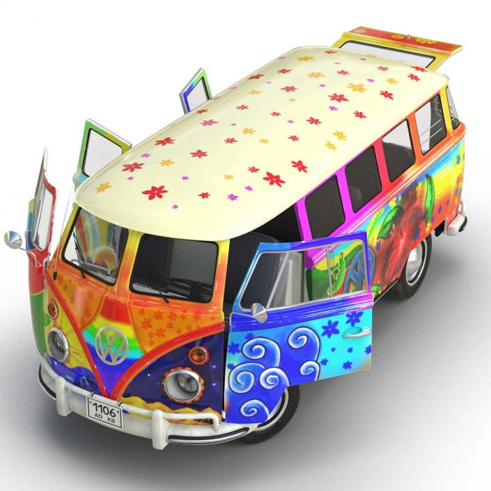 3D Volkswagen Type 2 Hippie Rigged