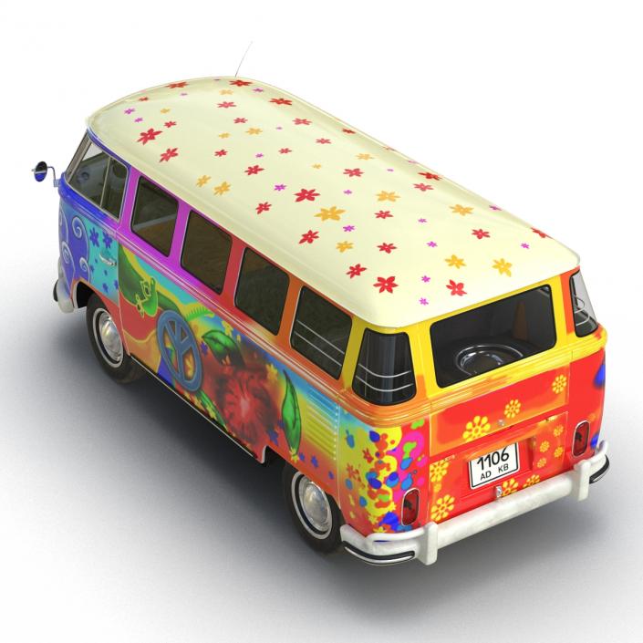 3D Volkswagen Type 2 Hippie Rigged