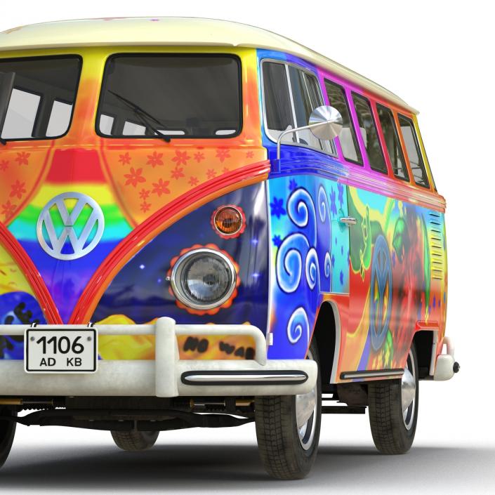 3D Volkswagen Type 2 Hippie Rigged