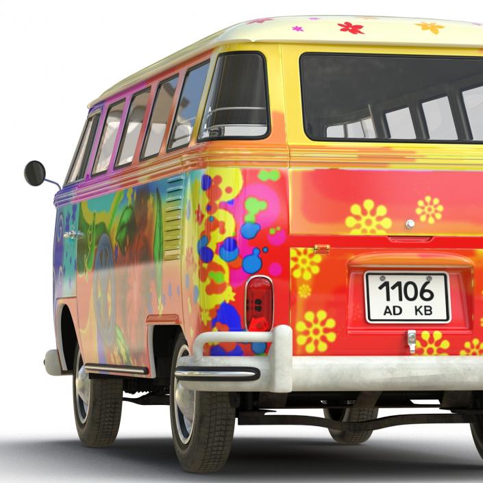 3D Volkswagen Type 2 Hippie Rigged