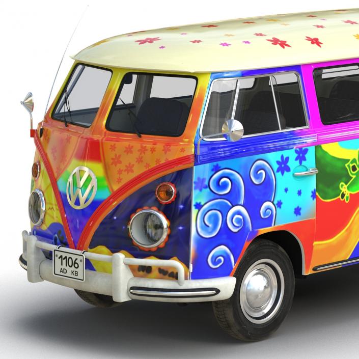 3D Volkswagen Type 2 Hippie Rigged