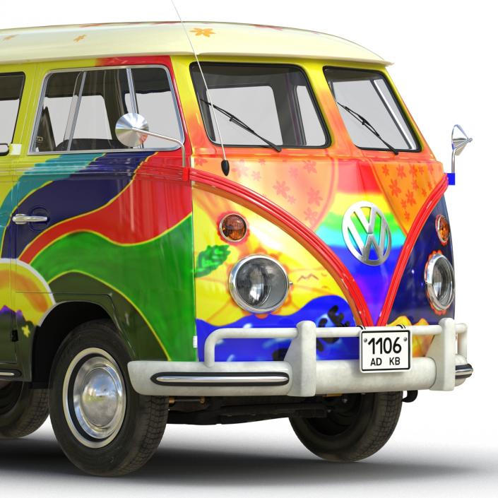 3D Volkswagen Type 2 Hippie Rigged