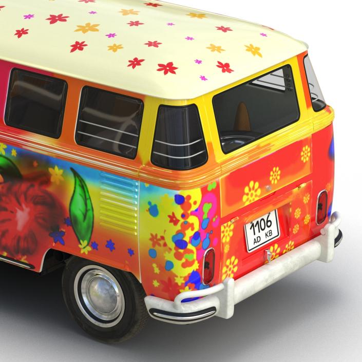 3D Volkswagen Type 2 Hippie Rigged