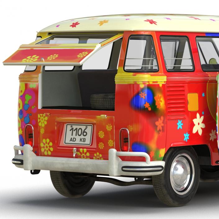 3D Volkswagen Type 2 Hippie Rigged