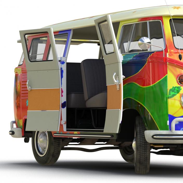 3D Volkswagen Type 2 Hippie Rigged