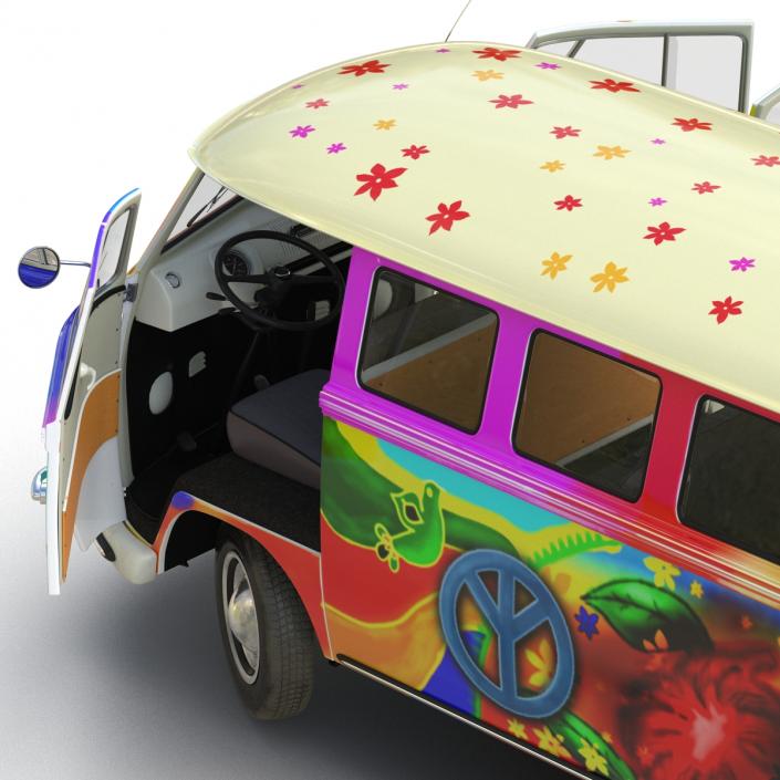 3D Volkswagen Type 2 Hippie Rigged