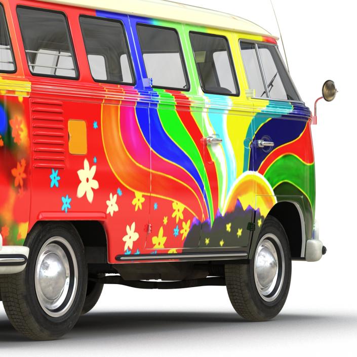 3D Volkswagen Type 2 Hippie Rigged