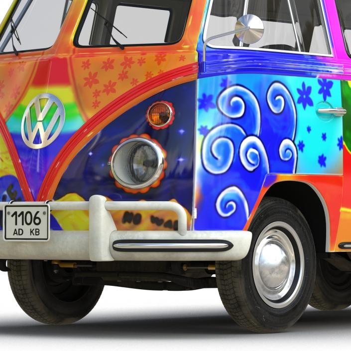 3D Volkswagen Type 2 Hippie Rigged