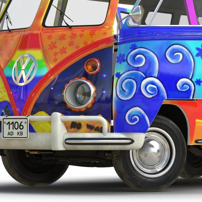 3D Volkswagen Type 2 Hippie Rigged