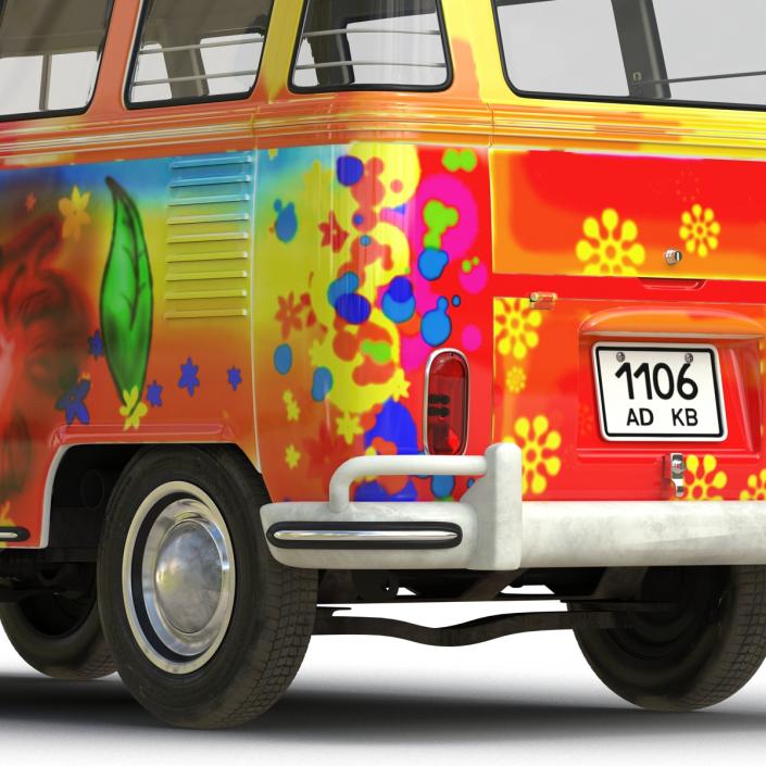 3D Volkswagen Type 2 Hippie Rigged