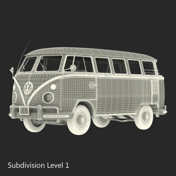 3D Volkswagen Type 2 Hippie Rigged