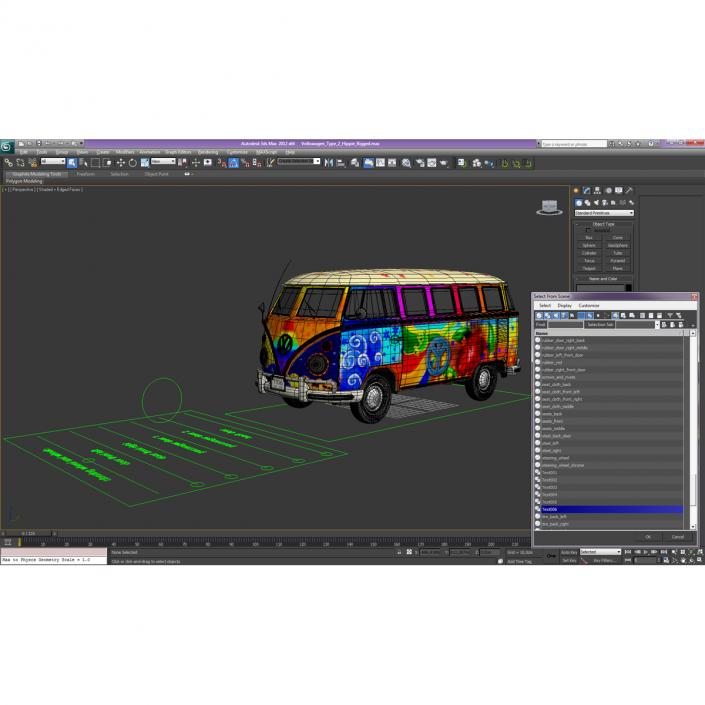 3D Volkswagen Type 2 Hippie Rigged