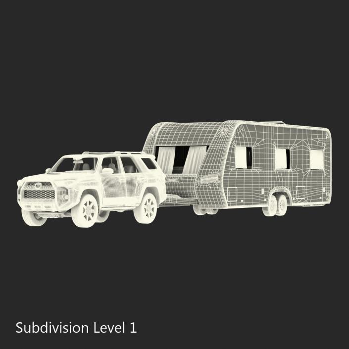 3D Toyota 4Runner and Hobby Caravan Prestige Rigged model