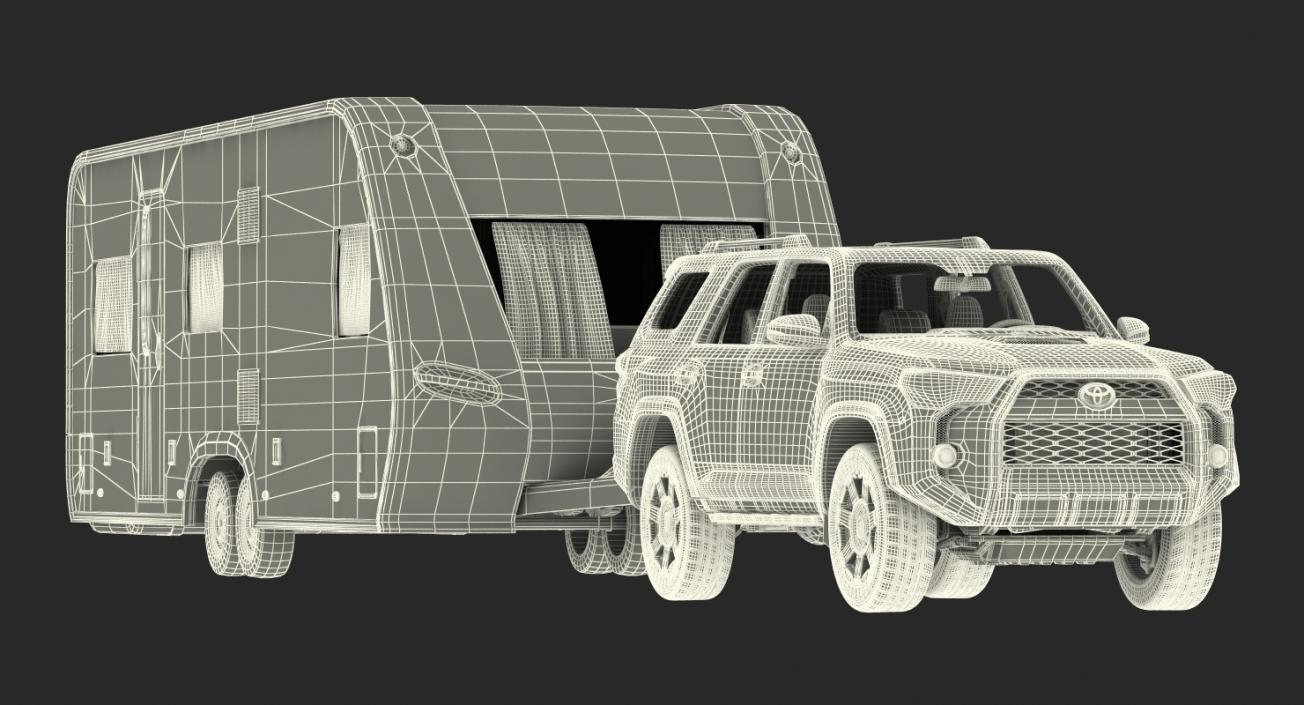 3D Toyota 4Runner and Hobby Caravan Prestige Rigged model