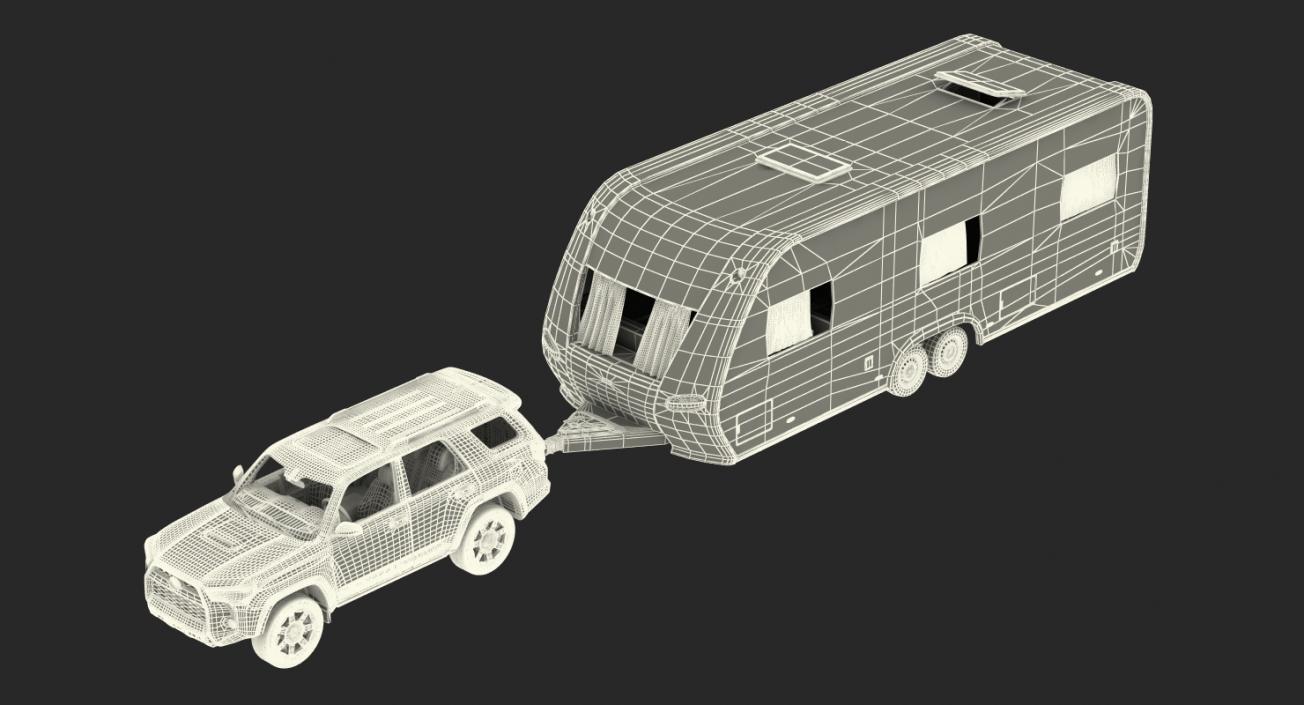 3D Toyota 4Runner and Hobby Caravan Prestige Rigged model