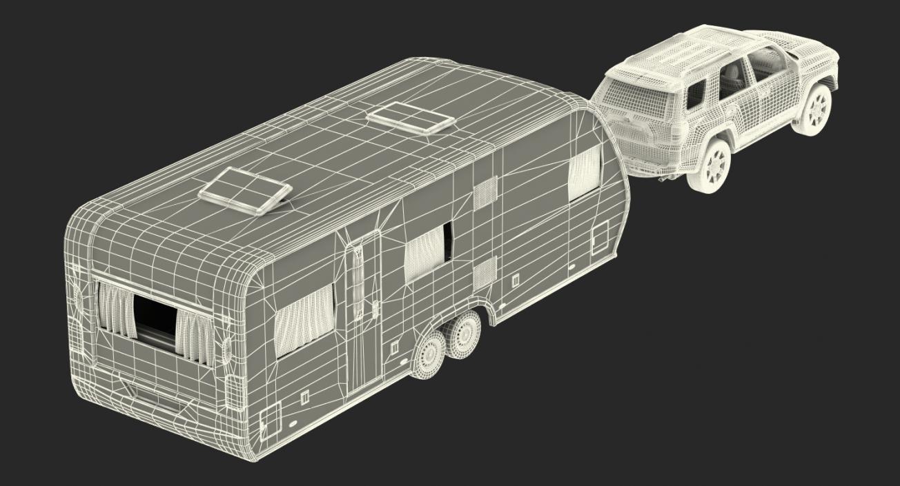 3D Toyota 4Runner and Hobby Caravan Prestige Rigged model