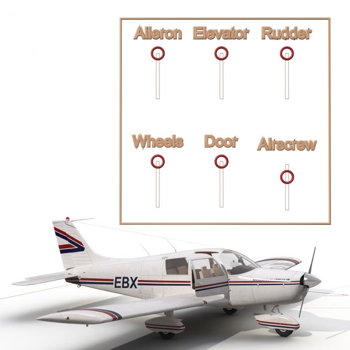 Light Aircraft Piper PA-28 Cherokee Rigged 3D