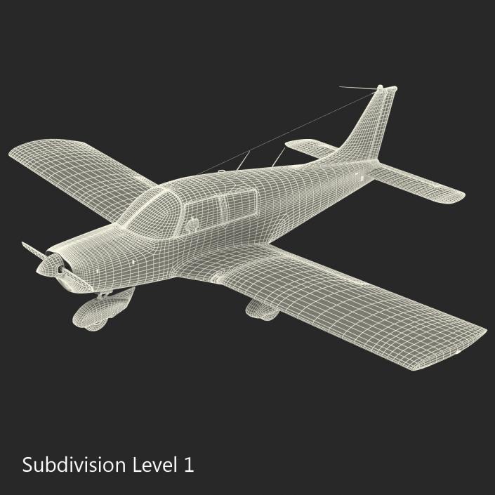 Light Aircraft Piper PA-28 Cherokee Rigged 3D