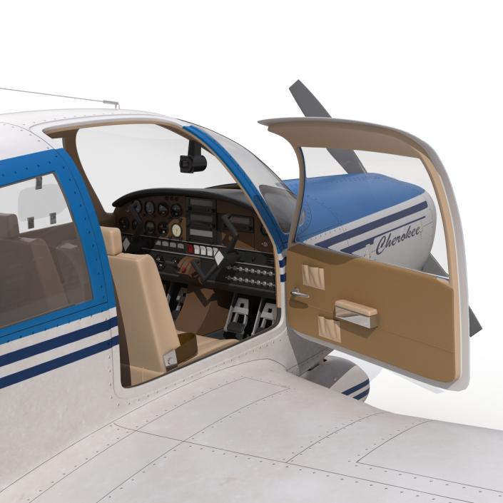 Light Aircraft Piper PA-28 Cherokee Rigged 3 3D model