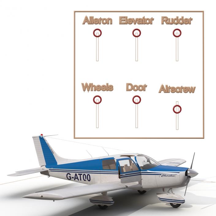 Light Aircraft Piper PA-28 Cherokee Rigged 3 3D model