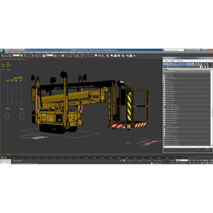 Telescopic Boom Lift Yellow Rigged 3D model