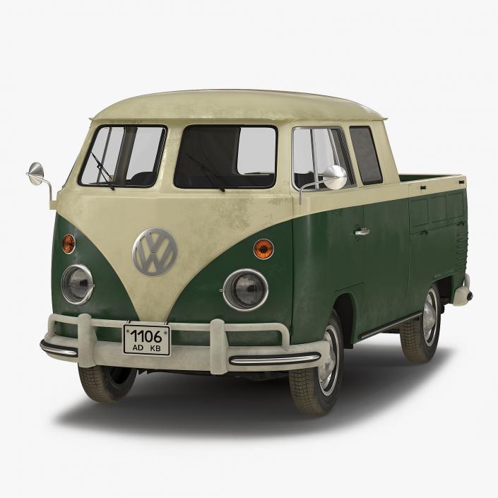 Volkswagen Type 2 Double Cab Pick Up Green 3D