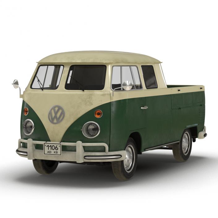 Volkswagen Type 2 Double Cab Pick Up Green 3D