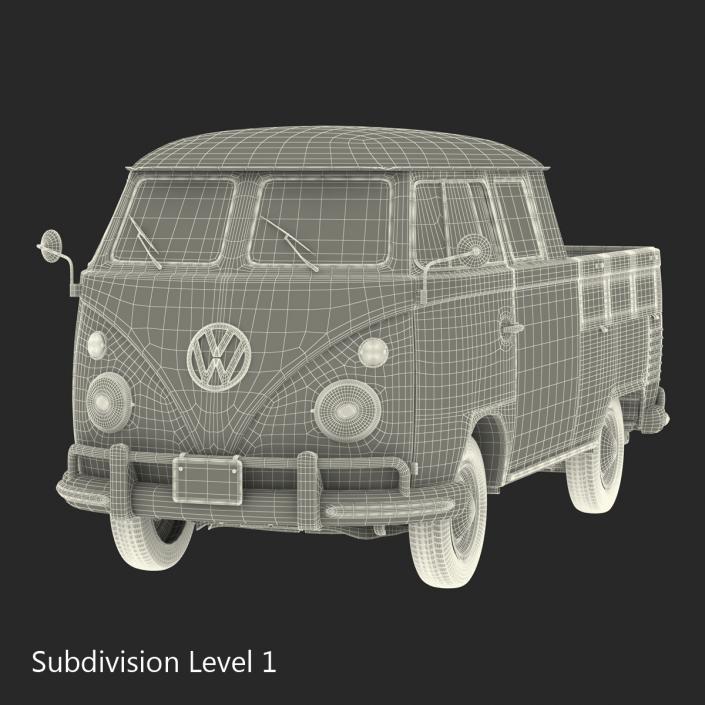 Volkswagen Type 2 Double Cab Pick Up Green 3D