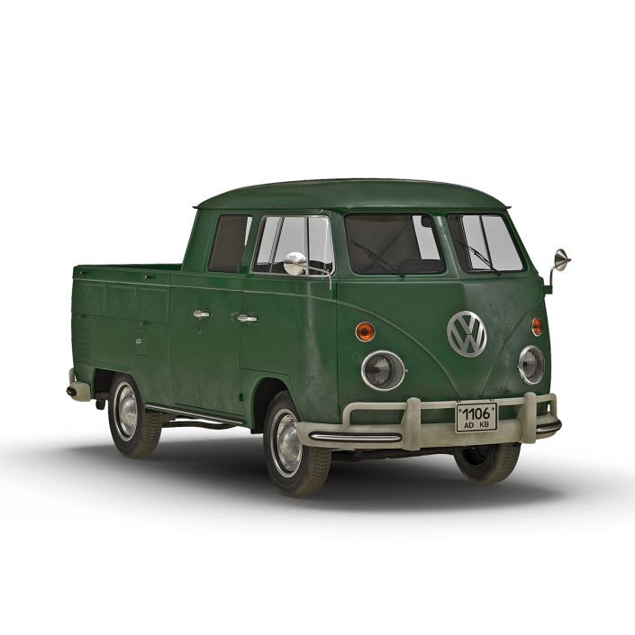 Volkswagen Type 2 Double Cab Pick Up Green 2 3D model